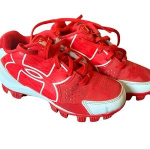 Under Armour Red and White Baseball Cleats Kids size 11